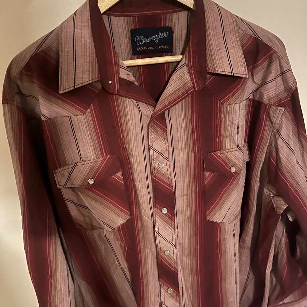 Wrangler Men's Burgundy and Cream Striped Shirt
